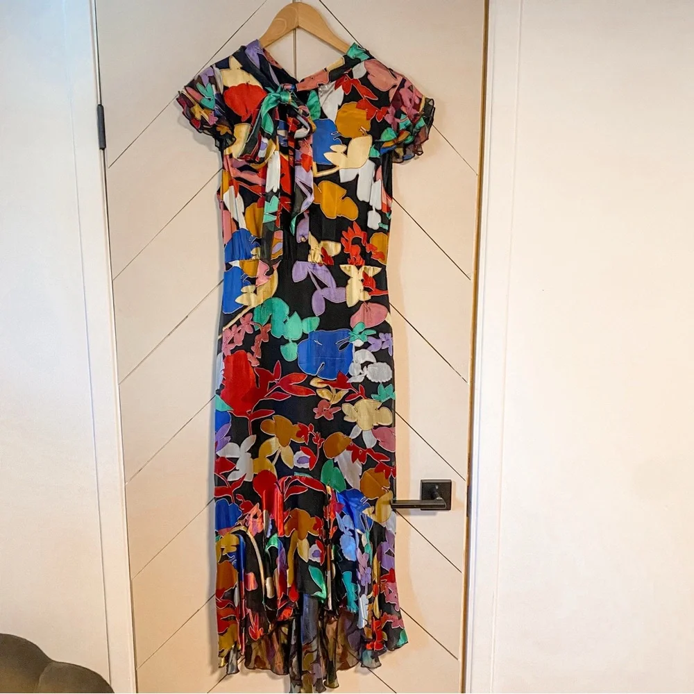 Alice + Olivia Multicoloured Silk Blend Maxi Ruffled Sundress Size 6 - Picture 2 of 9